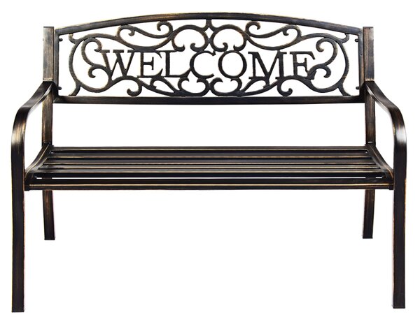Costway Panchina da giardino in stile antico, Panca da esterno struttura durevole in metallo 127x63,5x89cm Bronzo