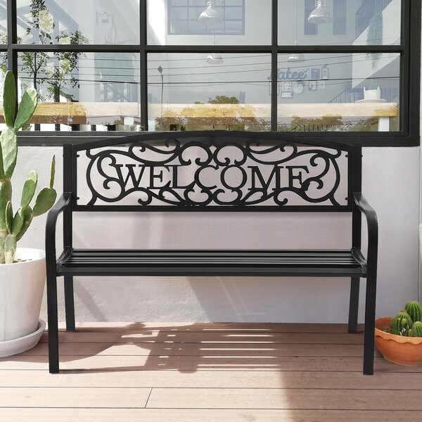 Costway Panchina da giardino in stile antico, Panca da esterno struttura durevole in metallo 127x63,5x89cm Nero
