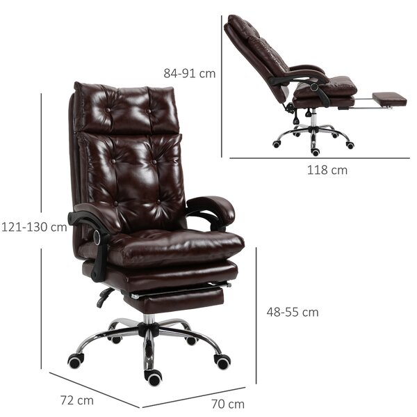 Vinsetto Poltrona Ufficio Presidenziale Similpelle Marrone Stile Chesterfield, Schienale Reclinabile 135° e Poggiapiedi|Aosom