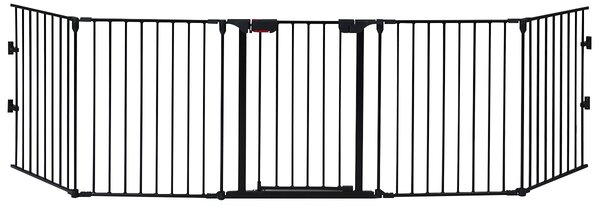 Costway Cancello di metallo 5 in 1 regolabile per bambini con porta apribile, Barriera di sicurezza per animali Nero