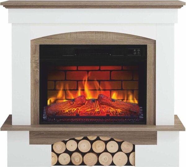 Casa Padrino camino elettrico a LED in stile country bianco/marrone 98,5 x 30 x h. 90 cm
