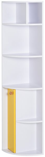 HOMCOM Libreria mobile ad angolo con Scaffali aperti 1 armadietto salvaspazio moderno per casa ufficio bianco e giallo