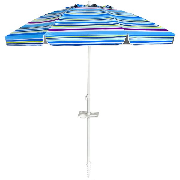 Costway Ombrellone 2,2m da spiaggia con protezione solare UPF50+ inclinato, Ombrellone portatile da esterno Azzurro
