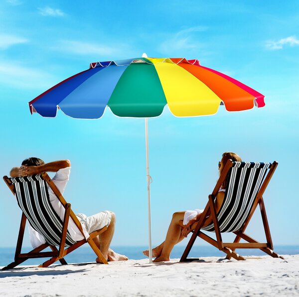 Costway Ombrellone 2,43m da spiaggia con protezione solare UPF50+ inclinato, Ombrellone portatile da esterno Colorato