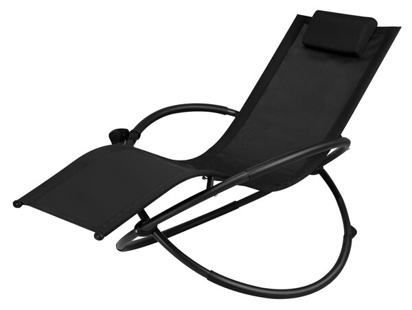 Costway Sdraio pieghevole a dondolo con cuscino poggiatesta rimovibile da esterno, Sedia portatile portata 180kg Nero