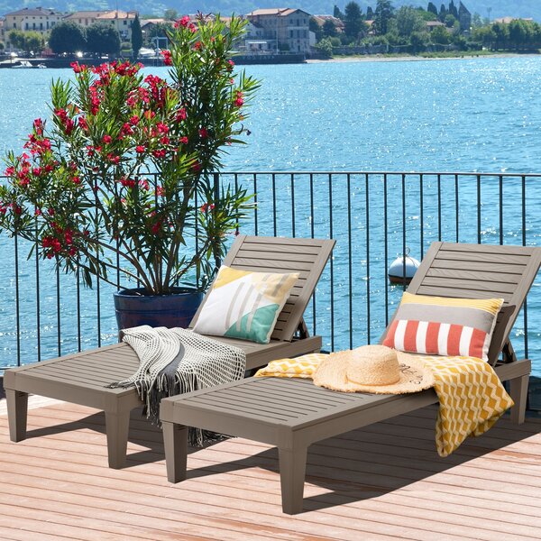 Costway Chaise longue da esterno con schienale regolabile, Sedia reclinabile resistente alle intemperie per cortile Caffè