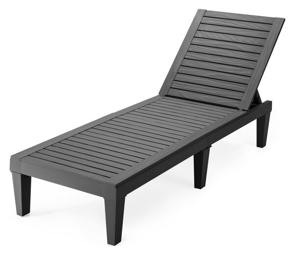 Costway Chaise longue da esterno con schienale regolabile, Sedia reclinabile resistente alle intemperie per cortile Nero