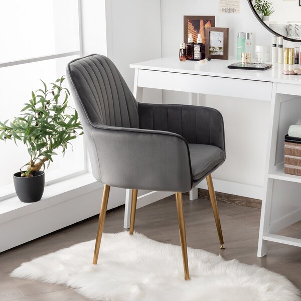 Costway Set di 2 sedie moderna comoda con sedile in spugna spessa, Poltrona rivestita e gambe in acciaio dorato Grigio