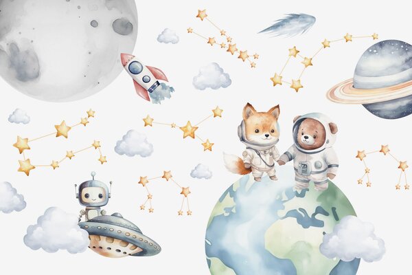 Carta da parati Simpatici astronauti animali nello spazio, Carta da parati Spazio, w03779 : Uwalls.it