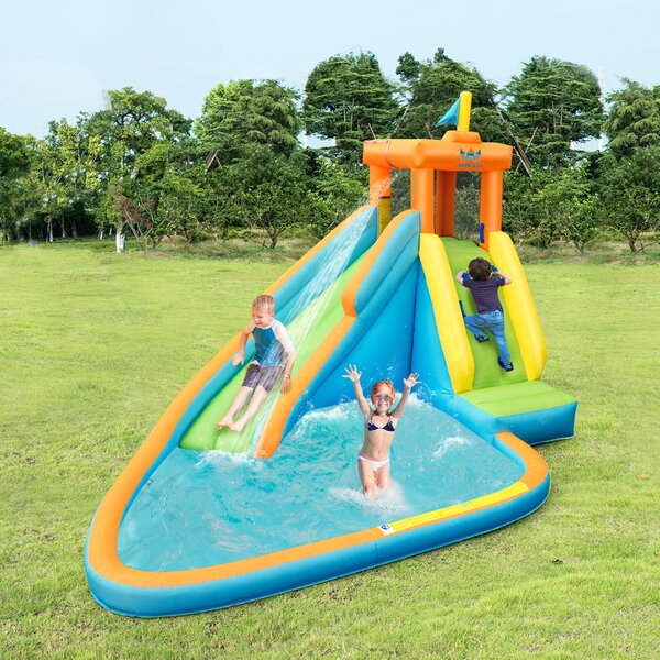 Costway Casa gonfiabile con compressore 450W e scivolo per bambini, Parco  acquatico con dispositivo che spruzza l'acqua