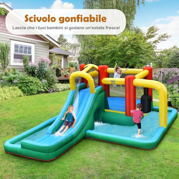Costway Casa gonfiabile per bambini con scivolo e muro per arrampicarsi, Scivolo acquatico gonfiabile 470x370x190cm