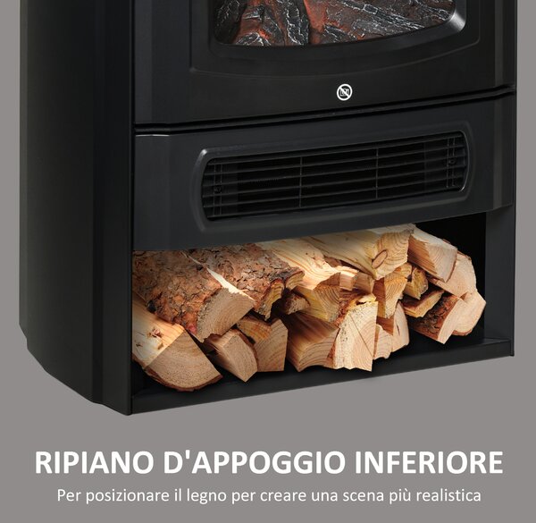 HOMCOM Camino da Terra Elettronico 1000W/2000W con Luce LED Effetto Fiamma Regolabile, Riscalda fino a 20-25㎡ per casa ufficio nero | Aosom Italy