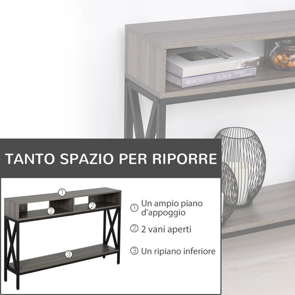 HOMCOM Tavolo Consolle stile industriale con scaffale per Casa/Ingresso/Camera talaio in metallo grigio nero
