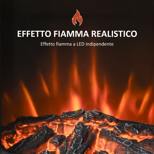 HOMCOM Camino da Terra Elettronico 1000W/2000W con Luce LED Effetto Fiamma Regolabile, Riscalda fino a 20-25㎡ per casa ufficio nero | Aosom Italy