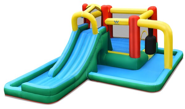 Costway Casa gonfiabile per bambini con scivolo e muro per arrampicarsi, Scivolo acquatico gonfiabile 470x370x190cm