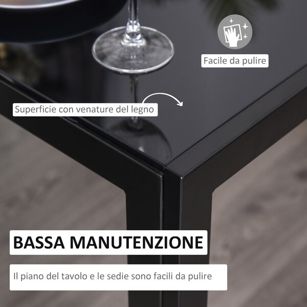 HOMCOM Set Sedie Tavolo da Prando Moderne 5 Pezzi, Sedie Sala da Pranzo Moderne in Similpelle e Tavolo in Vetro Temperato, Nero | Aosom Italy