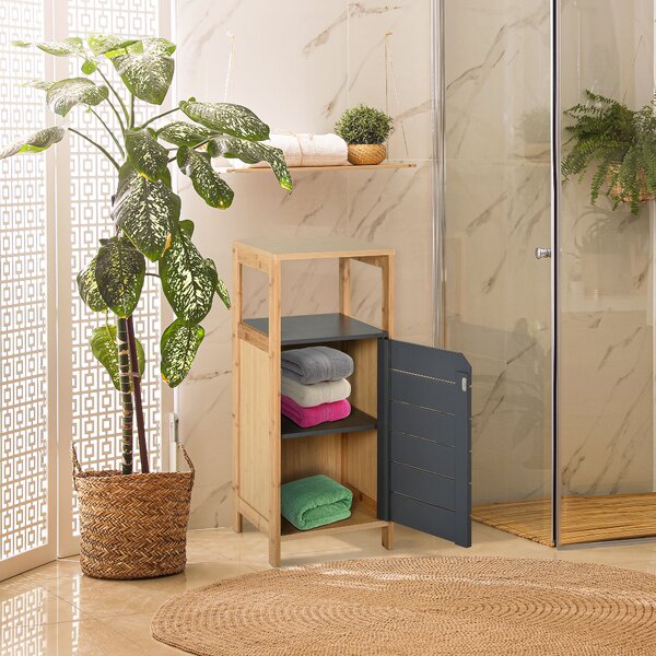 HOMCOM armadietto bagno armadio per bagno organizzatore ripiano regolabile color bambù grigio MDF 32 x 30 x 80cm