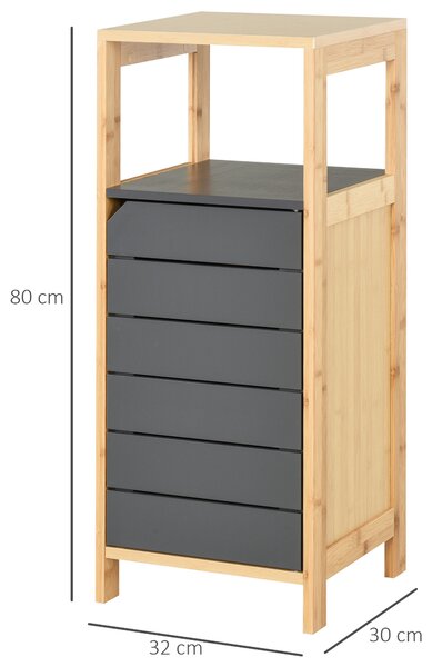 HOMCOM armadietto bagno armadio per bagno organizzatore ripiano regolabile color bambù grigio MDF 32 x 30 x 80cm