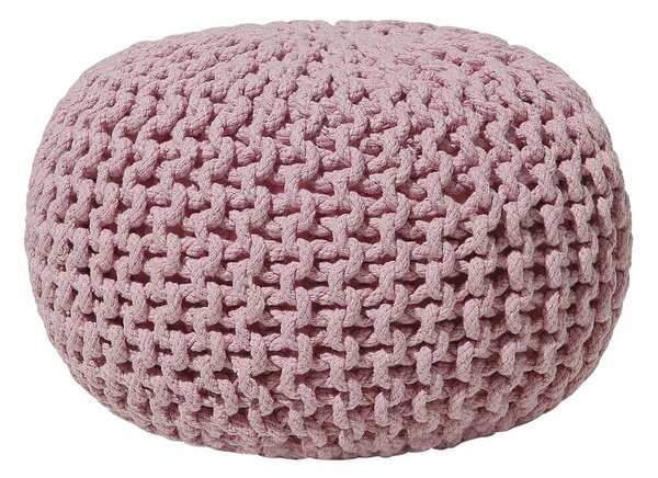 Pouf ottomana rosa in cotone lavorato a maglia perline EPS riempimento rotondo piccolo poggiapiedi 40 x 25 cm Beliani