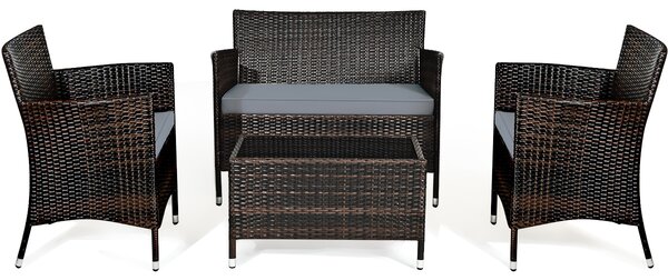 Costway Set di 4 mobili in rattan per cortile con cuscino spesso, Set conversazione per giardino prato piscina e cortile