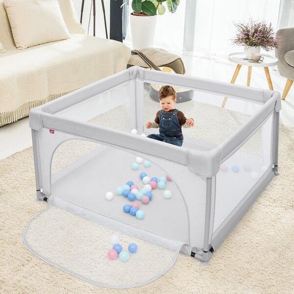 Costway Box per bambini con pareti a rete traspirante, Centro attività con cancelli di sicurezza 126x126x68cm Grigio