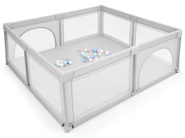 Costway Box per bambini con cancelli di sicurezza per interno, Centro attività portatile 206x185,5x68cm Grigio