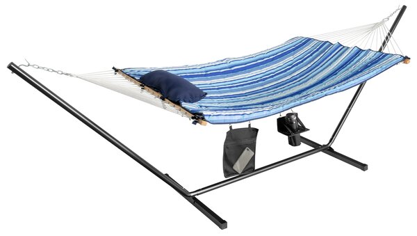 Costway Amaca con supporto in acciaio resistente per interno ed esterno, Sedia amaca tessuta in cotone con cuscino