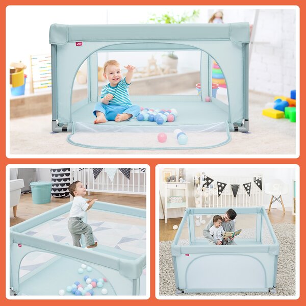 Costway Box per bambini con pareti a rete traspirante, Centro attività con cancelli di sicurezza 120x120x68cm Blu