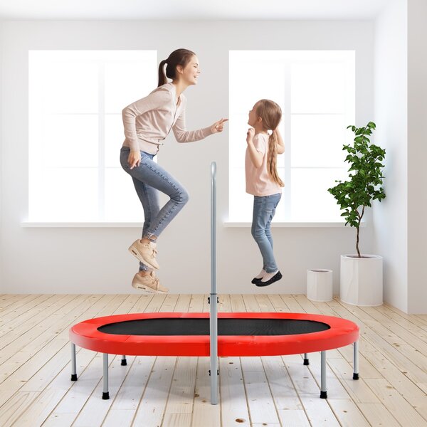 Costway Trampolino doppio per 2 persone con maniglia e cuscinetto, Trampolino ovale pieghevole per bambini e adulti Rosso