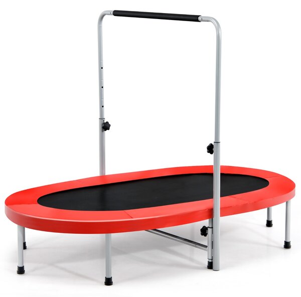 Costway Trampolino doppio per 2 persone con maniglia e cuscinetto, Trampolino ovale pieghevole per bambini e adulti Rosso