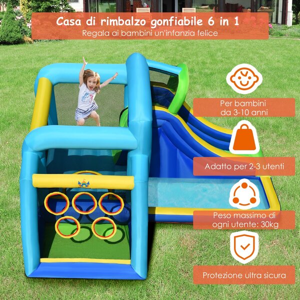 Costway Castello gonfiabile 5 in 1 con grande area per saltare e giocare, Casa gonfiabile per interno ed esterno
