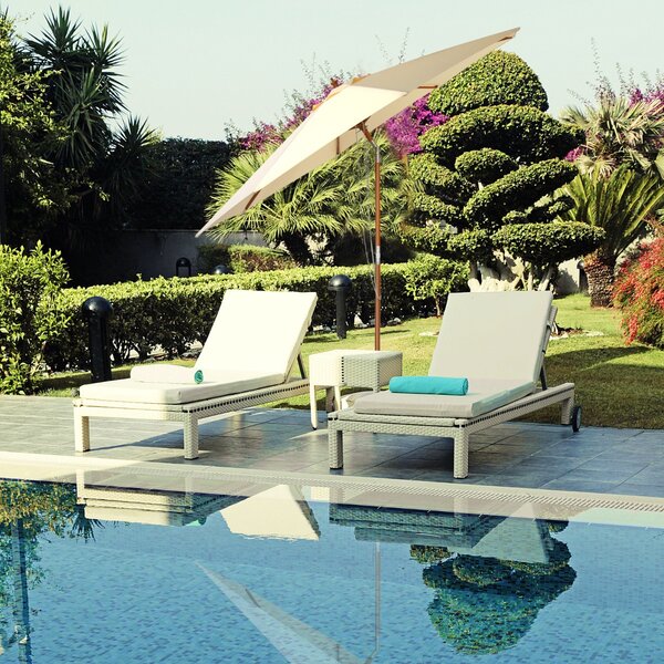 Costway Ombrellone regolabile 3m da esterno con struttura di legno, Parasole impermeabile per cortile e piscina Beige