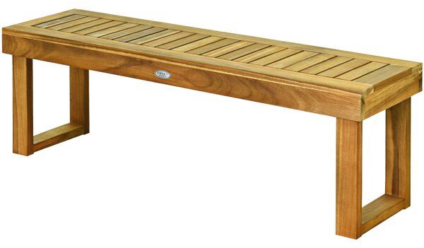 Costway Panca in legno di acacia con sedile a listoni per cortile giardino, Panca da esterno senza schienale