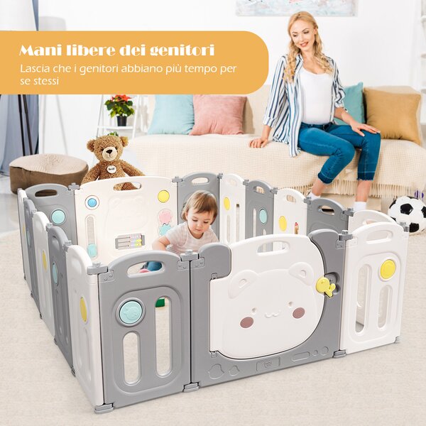 Costway Cancello di sicurezza con 16 pannelli pieghevoli in HDPE, Box portatile per bambini con chiusura di sicurezza