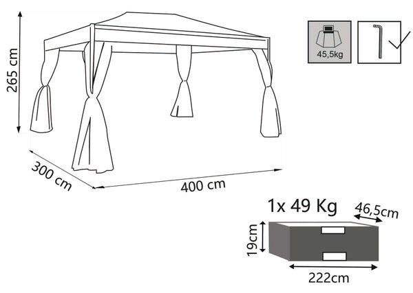 FORES - gazebo da giardino in acciaio completo di pareti