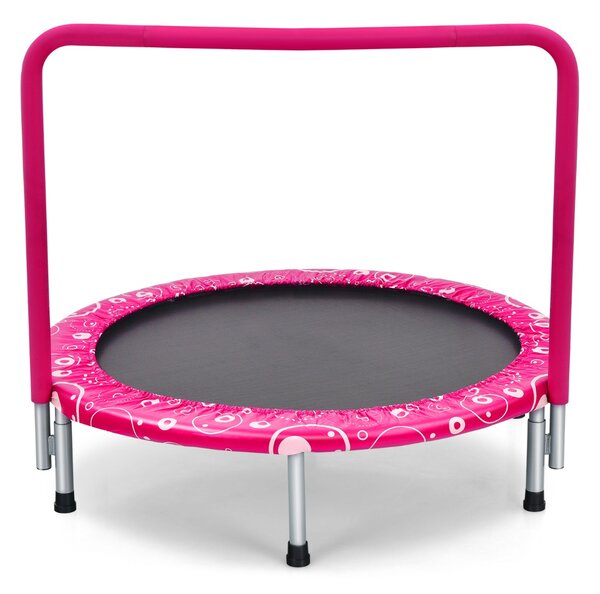 Costway Trampolino per bambini con copertura di sicurezza e maniglia, Tappeto elastico pieghevole 92x92x80,5cm Rosa