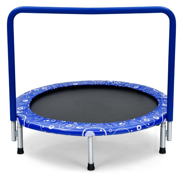 Costway Trampolino per bambini con copertura di sicurezza e maniglia, Tappeto elastico pieghevole 92x92x80,5cm Blu