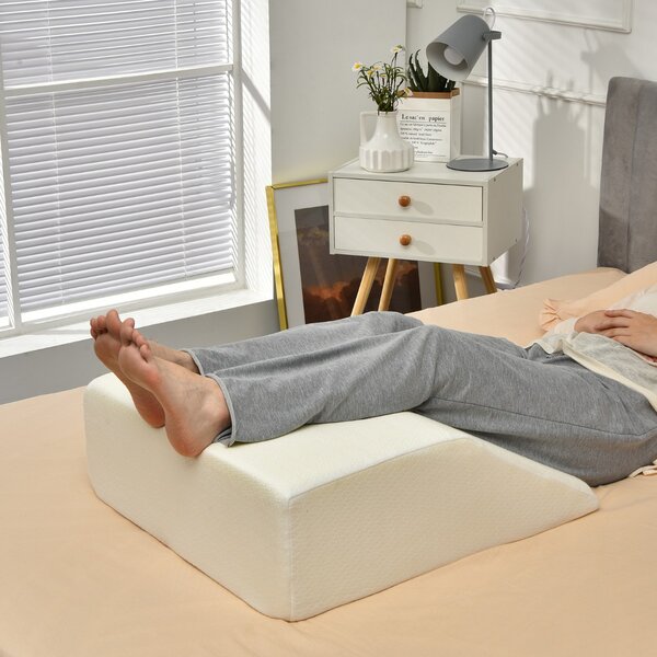 Costway Cuscino a cuneo con 4 cm di memory foam e rivestimento smontabile, Cuneo in schiuma per alleviare dolori Bianco
