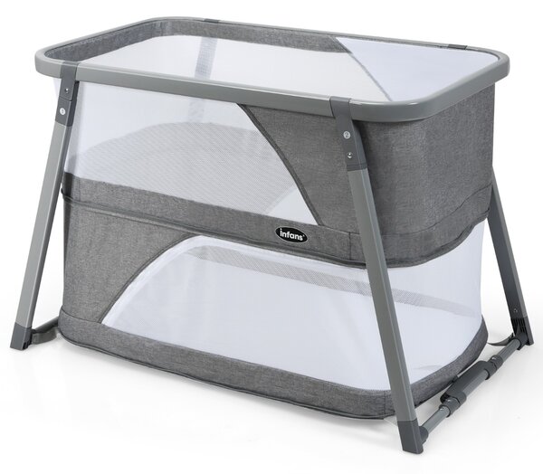 Costway Culla 3 in 1 pieghevole per bambini con struttura in alluminio, Lettino da viaggio portatile per neonati Grigio