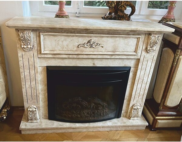Casa Padrino caminetto elettrico barocco con telecomando crema 118 x 32 x h. 96,5 cm
