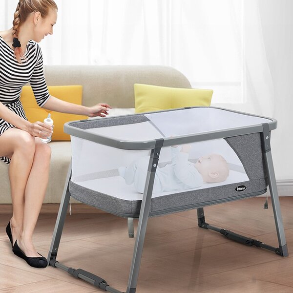 Costway Culla 3 in 1 pieghevole per bambini con struttura in alluminio, Lettino da viaggio portatile per neonati Grigio
