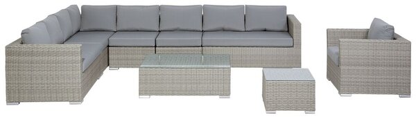 Set di divani ad angolo da giardino cuscini in rattan sintetico grigio 8 posti con tavolo e poltrona set di conversazione Beliani