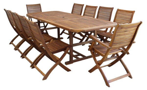 TURRIS - set tavolo in alluminio e teak cm 180/240 x 100 x 74 h con 8 sedie e 2 poltrone Mulier