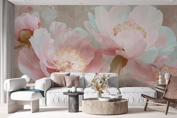 Carta da parati Delicate peonie nei toni del rosa e del beige, Carta da parati Floreale, w09087v1 : Uwalls.it