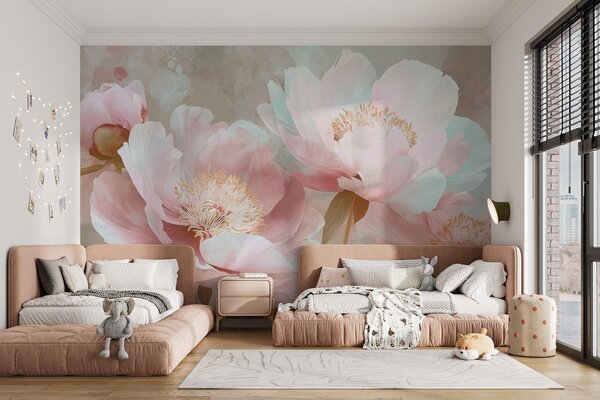 Carta da parati Delicate peonie nei toni del rosa e del beige, Carta da parati Floreale, w09087v1 : Uwalls.it