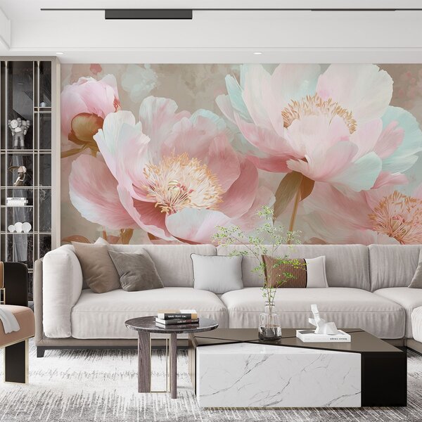 Carta da parati Delicate peonie nei toni del rosa e del beige, Carta da parati Floreale, w09087v1 : Uwalls.it