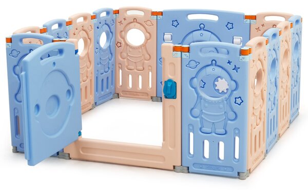 Costway Box pieghevole con 14 pannelli e chiusura di sicurezza, Recinto portatile per bambini con forma regolabile