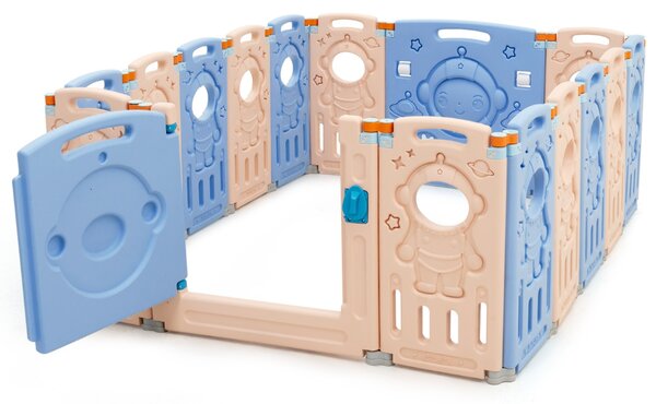 Costway Box pieghevole con 16 pannelli e chiusura di sicurezza, Recinto portatile per bambini con forma regolabile