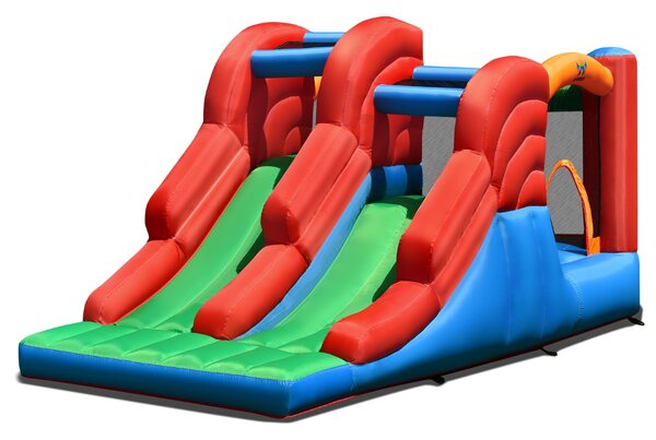 Costway Casa gonfiabile con doppio scivolo da interno ed esterno per bambini, Castello 3 in 1 con borsa di trasporto