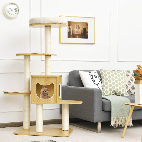 Costway Albero 135 cm per gatti con 4 livelli e tiragraffi resistenti, Torre con piattaforma e tappetini rimovibili